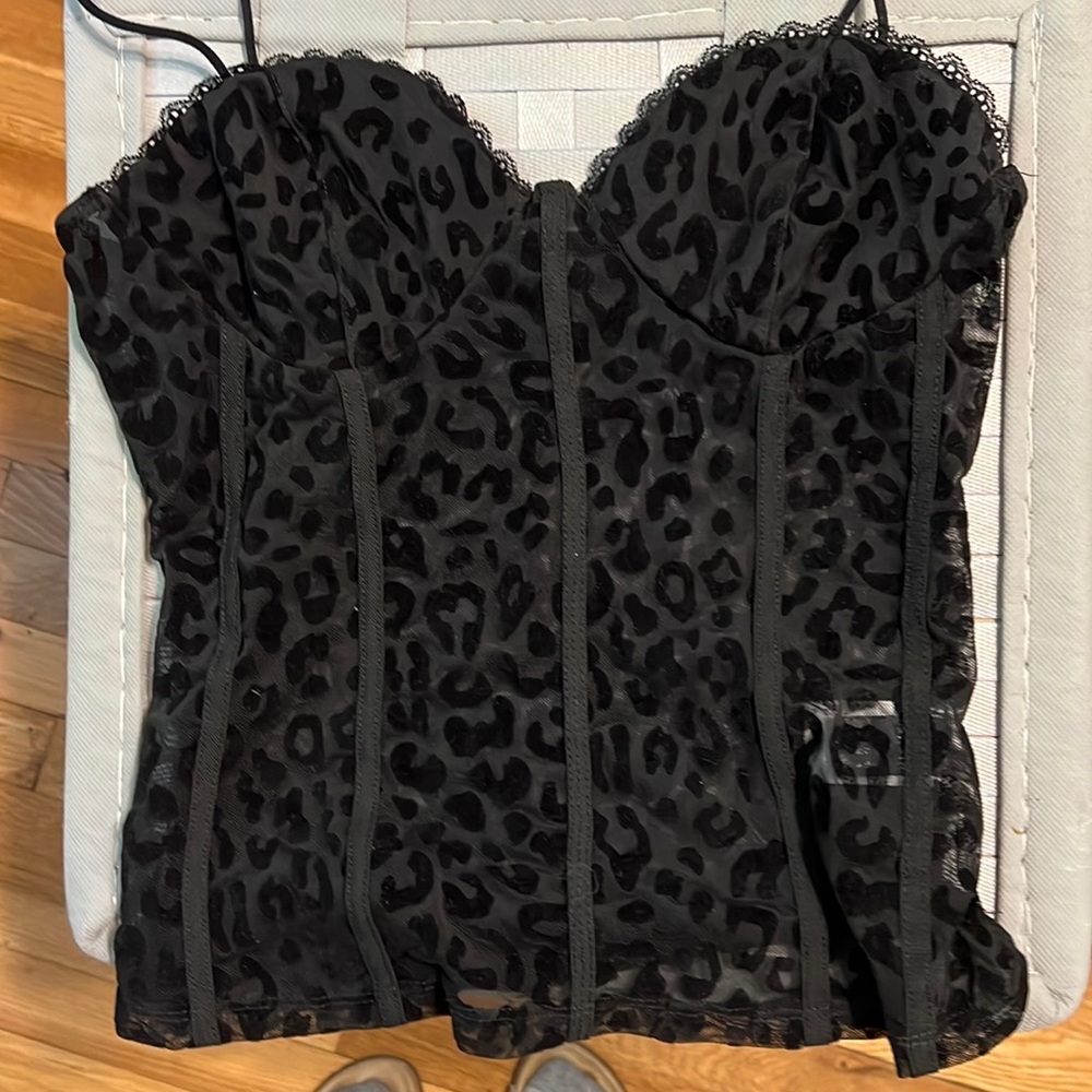 Black sheer leopard print cami top